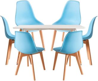 Regalos Miguel Regalos Miguel - Conjuntos De Mesa Y Sillas - Conjunto Mesa Tower Rectangular 120 X 80 Cm Blanca Y Pack 6 Sillas Kelen - Azul Cielo