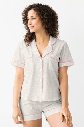 Salua Classic Luxury Shorties Pajamas in Brushed Pima Cotton in Heather Grey/neon Pink at Nordstrom, Size X-Large
