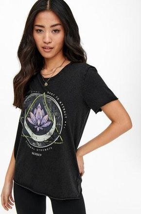 Only Rundhalsshirt ONLY ONLLUCY REG S/S TOP JRS NOOS, Damen, Gr. XL, schwarz (schwarz print:lotus), Single Jersey, Obermaterial: 100% Baumwolle, bedruckt, 