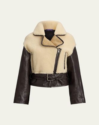 Ralph Lauren Collection Silvester Curly Merino Shearling And Leather Moto Jacket