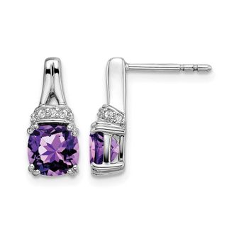 Diamond2Deal 14k White Gold Amethyst and Diamond Earrings