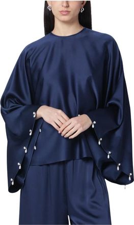 Stella McCartney Satijnen top versierd met imitatieparels - Dames - Blouses - Blauw - S - Satijn - Overhemden