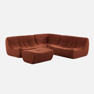 Sweeek Sof&aacute; Esquinero Modular Con Reposapi&eacute;s De Borreguito Texturizada, 5 Plazas