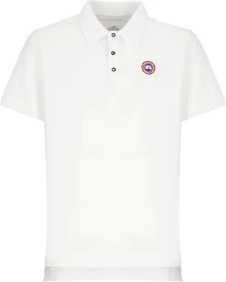 Canada Goose Polo Shirts, male, White, Size: XL White Cotton Polo Shirt with Logo
