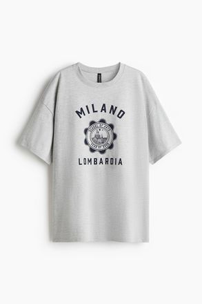 H&M Oversized T-Shirt mit Print - Hellgraumeliert/Milano