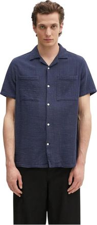 Barbour Benson Textured Relaxed Fit S/S Shirt - Heren - Korte mouwen Overhemden - Blauw - L - Katoen - Overhemden