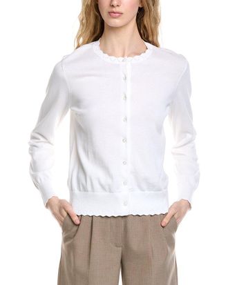 Brooks Brothers Scalloped Pointelle Trim Cardigan