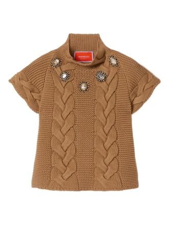 La DoubleJ cable-knit short-sleeve sweater - women - Wool/Viscose/Polyamide/Cashmere - S - Brown