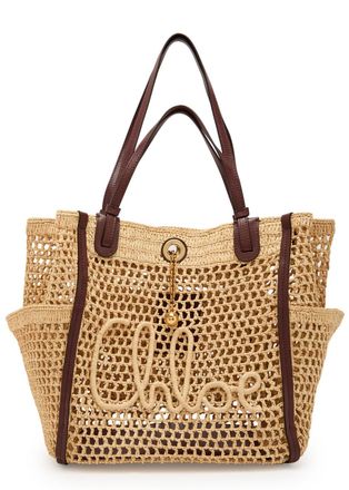 Chlo&eacute; Iconic Logo Leather and Raffia Tote bag - Natural - One Size