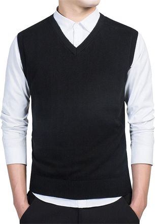 Generic Mens Sweater Vest Mens V-Neck Sleeveless Sweater Vests Solid Knit Vest for Men Classic Slim Fit Pullover Style Vests