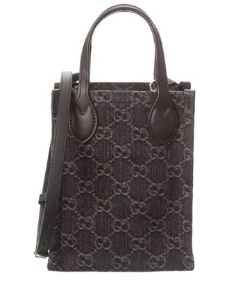 Gucci Ophidia Mini Gg Denim & Leather Tote