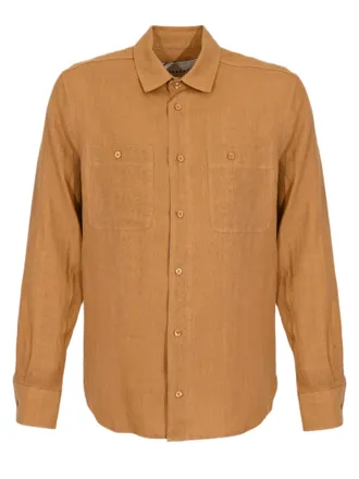 Amaranto Relaxed-Fit Beige Long-Sleeved Shirt With Classic Collar