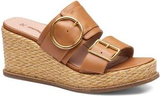 Johnston & Murphy Mallory Double Buckle Platform Wedge Sandal in Cognac Nappa Leather at Nordstrom, Size 7.5