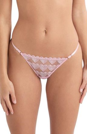 Etam Desir Heart Embroidered Thong in Pink at Nordstrom, Size Medium