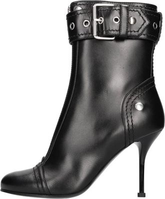 Alexander McQueen Enkellaars met gespdetail - Dames - Laarzen met Hak - Zwart - 39 EU - Leer - Schoenen