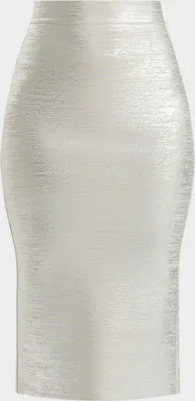 H&eacute;rve L&eacute;ger Elena Metallic Midi Pencil Skirt