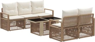 vidaXL Conjunto De Sof&aacute;s De Jard&iacute;n 6 Uds. Beige Y Blanco Crema Vidaxl