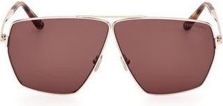 Tom Ford Stella 67mm Oversize Navigator Sunglasses in Rose Gold/Shiny Havana/Brown at Nordstrom Rack
