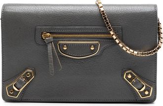 Balenciaga Pre-owned Balenciaga Goatskin Motocross Metallic Edge Wallet on Chain Ladies 8Y19DBBPIV1XE967