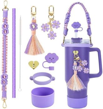 OEM Adecuado Para Botellas De Agua Stanley, Fundas De Silicona Para Vasos, Correas De Transporte De Colores, Cadenas Para Vasos Con Forma De Flor