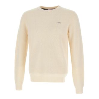 Sun 68 Round-neck Knitwear, male, White, Size: 3XL Moss Stitch Crew Neck Sweater