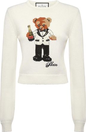 Philipp Plein Pullover Round Neck Ls Teddy - Dames - Ronde hals truien - Beige - XS - Wol - Truien & Vesten