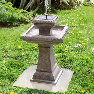 PRIMROSE 2 Tier Bird Bath Solar Powered Automated Pizzaro Grey with Lights 80cm