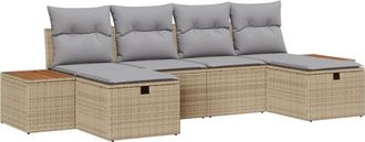 vidaXL Garden Sofa Set with Cushion 6 pcs Beige Poly Rattan vidaXL