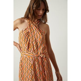 Velvet Womens by and Geo Halter Neck Midi Shift Dress in Orange - Size 10 UK