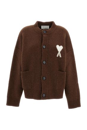Ami Brown Ami De Coeur Alpaca-Wool Crewneck Cardigan