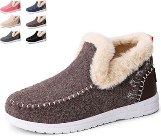 Generic Orthopedic Fleece Slip-On Boots, Womens Plush Flat Snow Boots Warm Faux Fur Lined Winter Ankle Booties Casual Walking Shoes (Coffee,4.5)