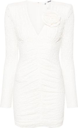 Rotate Neutral Floral-Lace Ruched Mini Dress - Womens - Cotton/Elastane/Recycled Polyester/FSC ViscoseElastane