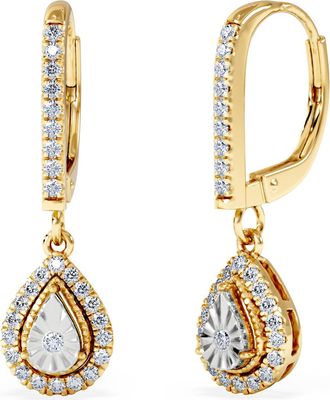 The Diamond Store Masami Lab Diamond Pear Halo Earrings 0.20ct Pave Set in 18K Gold Vermeil