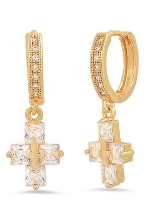 HMY Jewelry 18K Gold Plated Crystal Cross Hoop Earrings in Yellow at Nordstrom Rack