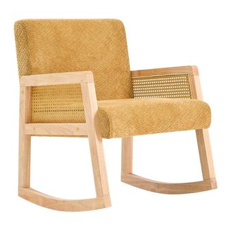 Nordlys Mecedora en madera, rat&aacute;n y tejido amarillo