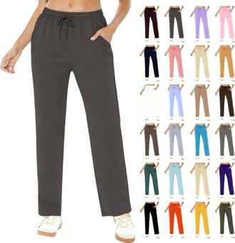 Generic Joggers For Women UK Tracksuit Bottoms Elasticated Waist Ladies Jogging Bottoms Wide Leg Cargo Sweatpants With Pockets Fleece Lined Sweatpants Casual 