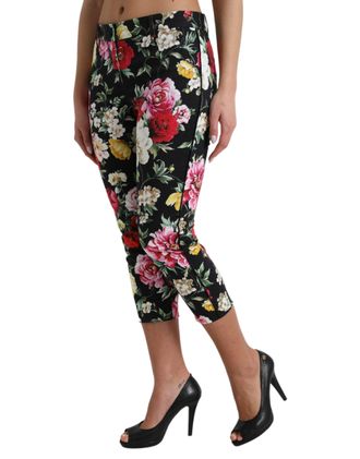Dolce & Gabbana Floral-Print Cotton Cropped Pants - Black