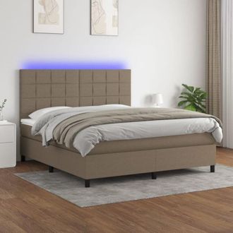 vidaXL Vidaxl - Cama Box Spring Colch&oacute;n Y Luces Led Tela Gris Taupe 160x200 Cm