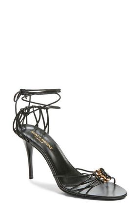 Saint Laurent Babylone Ankle Tie Sandal in Noir at Nordstrom, Size 5.5Us