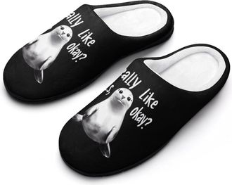 Generic I Really Like Seals Fashion Cotton Slippers for Women Memory Foam House Slippers Non-Slip House Bedroom Shoes