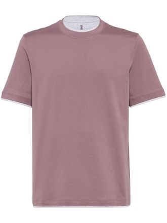 Brunello Cucinelli T-shirt girocollo con rifinitura a contrasto - Viola