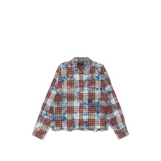Purple Bleached-effect Check-pattern Shirt