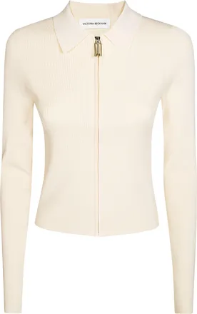 Victoria Beckham Ribbed Knit Fitted Polo Shirt