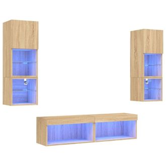 Berkfield Home 6 Piece TV Wall Units with LED Sonoma Oak Engineered Wood in Light Tan