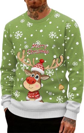 Generic Ugly Christmas Jumpers for Men Crew Neck with Long Sleeves, Warm Cosy Xmas Jumper Funny Christmas Sweater Men Novelty Graphic Reindeer Snowflakes Knit