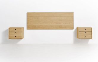 HOGAR 24 Cabecero Acabado Madera + 2 Mesitas Flotantes tres cajones Cera