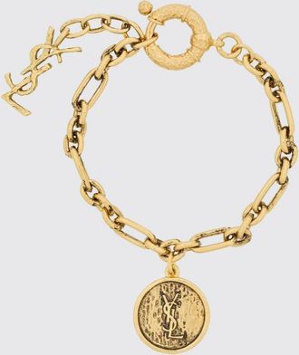 Saint Laurent Bracciale in ottone dorato con logo