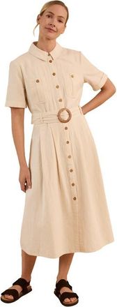 Celtic & Co. Belted Safari Midi Shirt Dress in Undyed Oatmeal at Nordstrom, Size 12