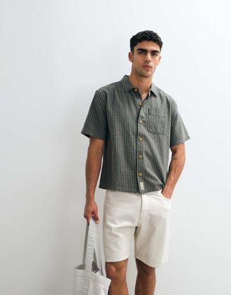 Abercrombie & Fitch Camicia oversize a maniche corte verde a quadri micro
