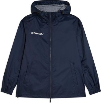 Freddy Giacca impermeabile Unisex con cappuccio, zip e logo dorato
